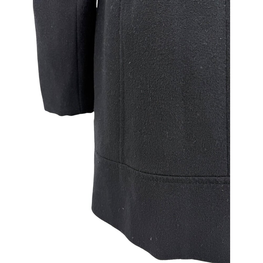 Laundry By Shelli Segal Black Wool Faux Fur Trim Hooded Coat | Cozy Quiet Luxury - Picture 12 of 16